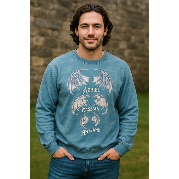 The Unbranded Brand Other - ACOTAR Sweatshirt 3XL Azriel Cassian Rhysand Illyrian Bat Boys Blue Graphic Crew